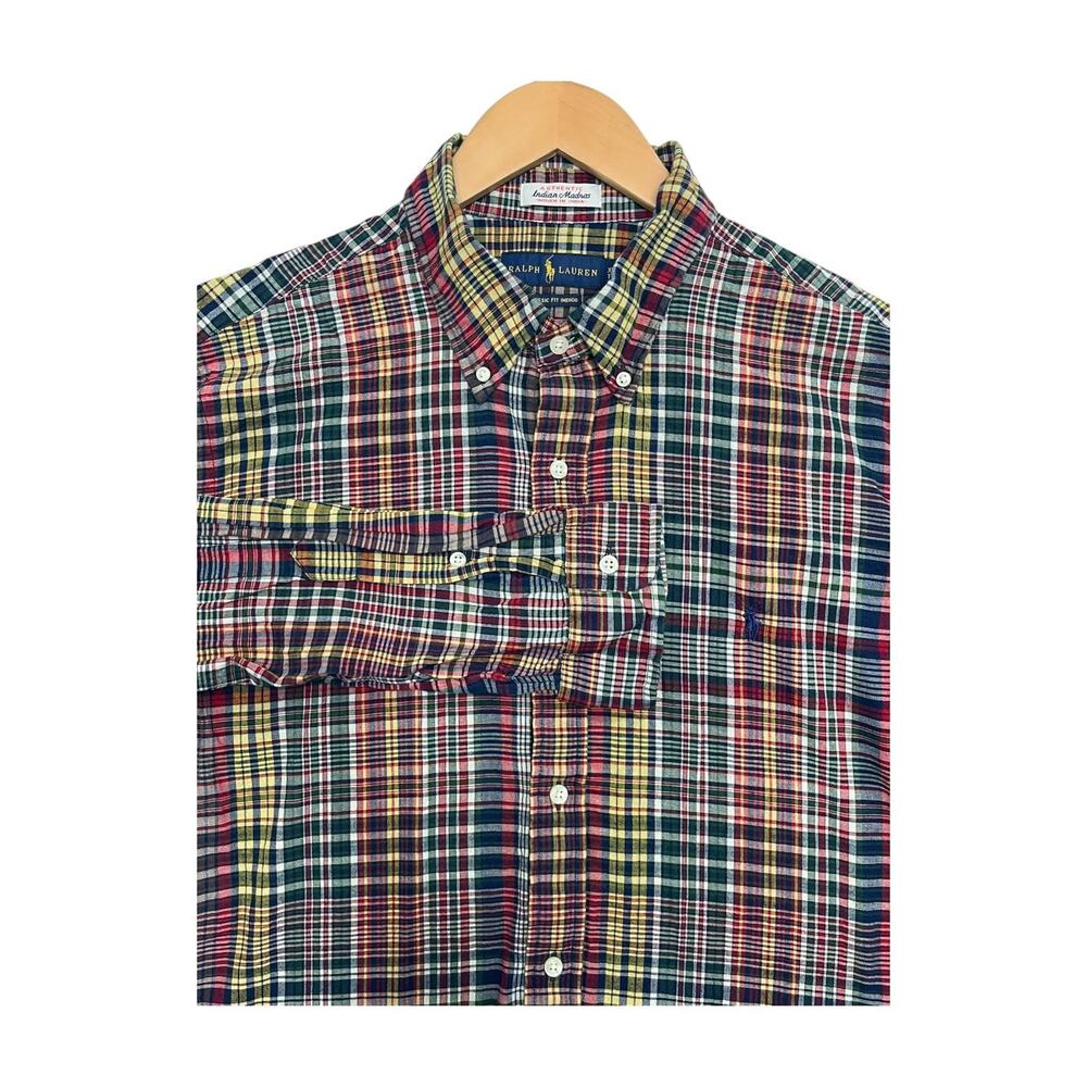 Ralph Lauren Shirt Mens X Large Indian Madras Classic Fit Indigo Plaid Preppy